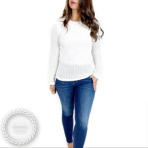 MAJE Limo Ruffle Collar Crochet Long Sleeve Top